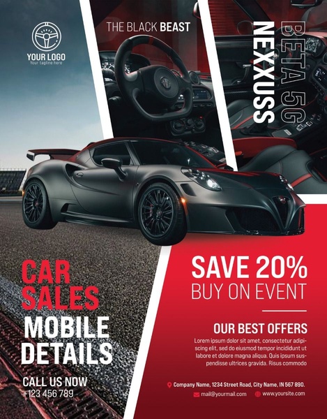 car dealership, auto sales, sports car, vehicle purchase, car buying, automobile sale, sale promotion, limited time deal, modern typography, editorial, bold, energetic, black, red, neutral